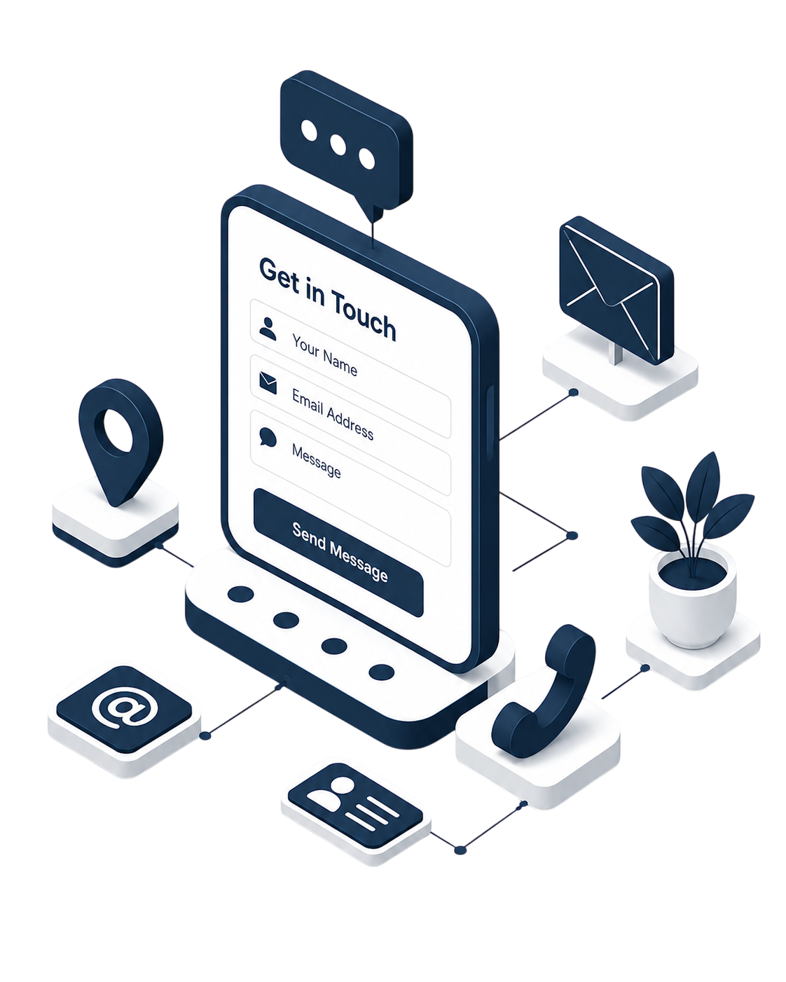 Illustration of a contact form with communication icons